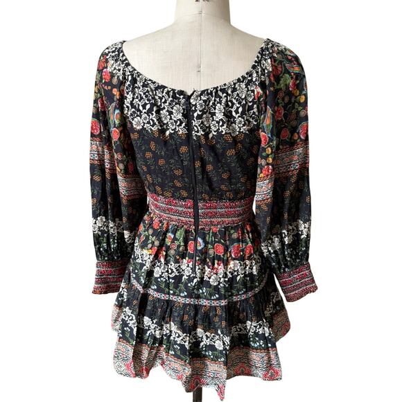 Alice + Olivia Black Clementina Floral Long Sleeve Cotton Mini Dress Size 0 - Picture 4 of 6